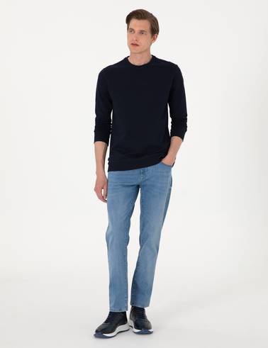 Lacivert 2 İplik Regular Fit Bisiklet Yaka Basic Sweatshirt