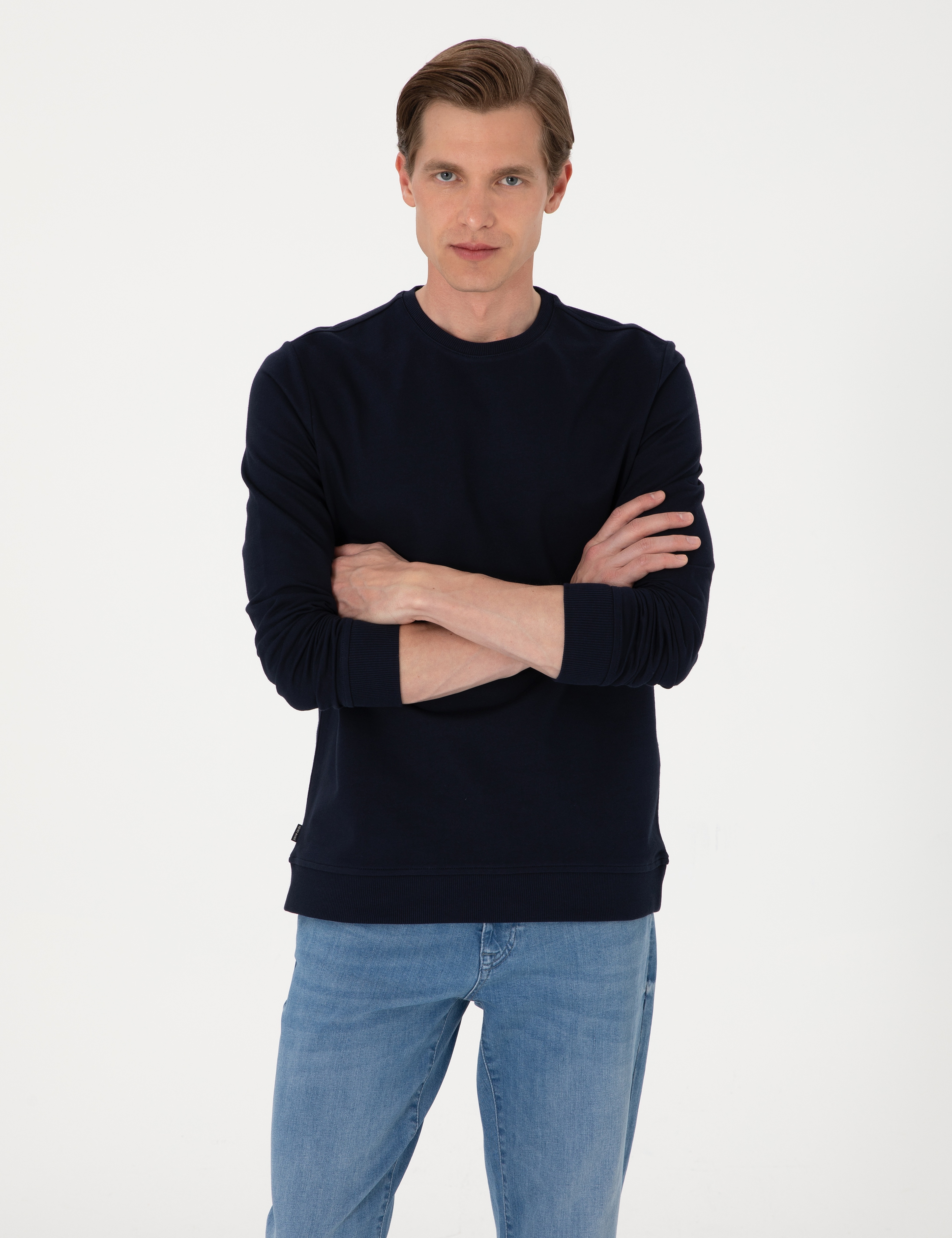Lacivert 2 İplik Regular Fit Bisiklet Yaka Basic Sweatshirt - Image 3