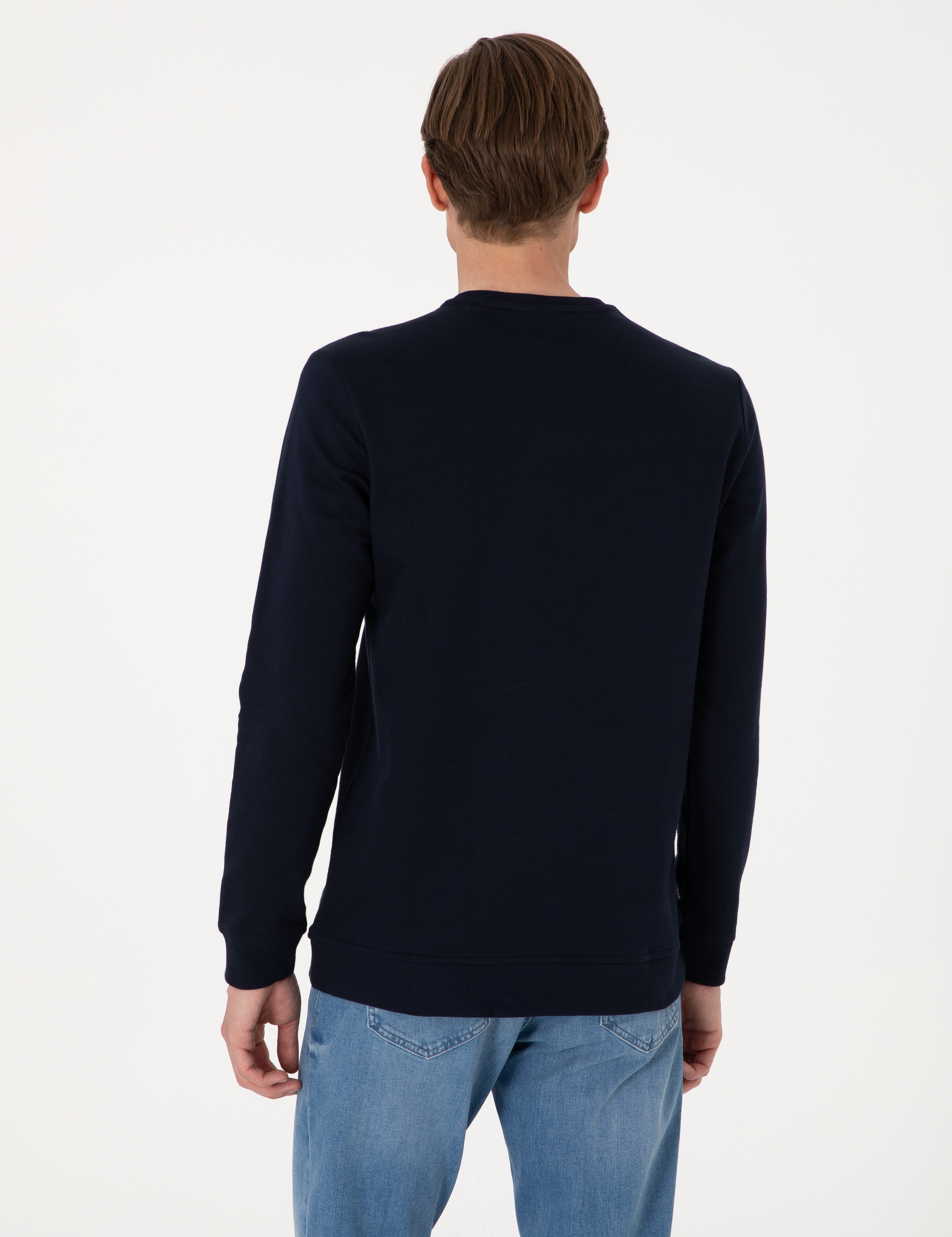 Lacivert 2 İplik Regular Fit Bisiklet Yaka Basic Sweatshirt - Image 5