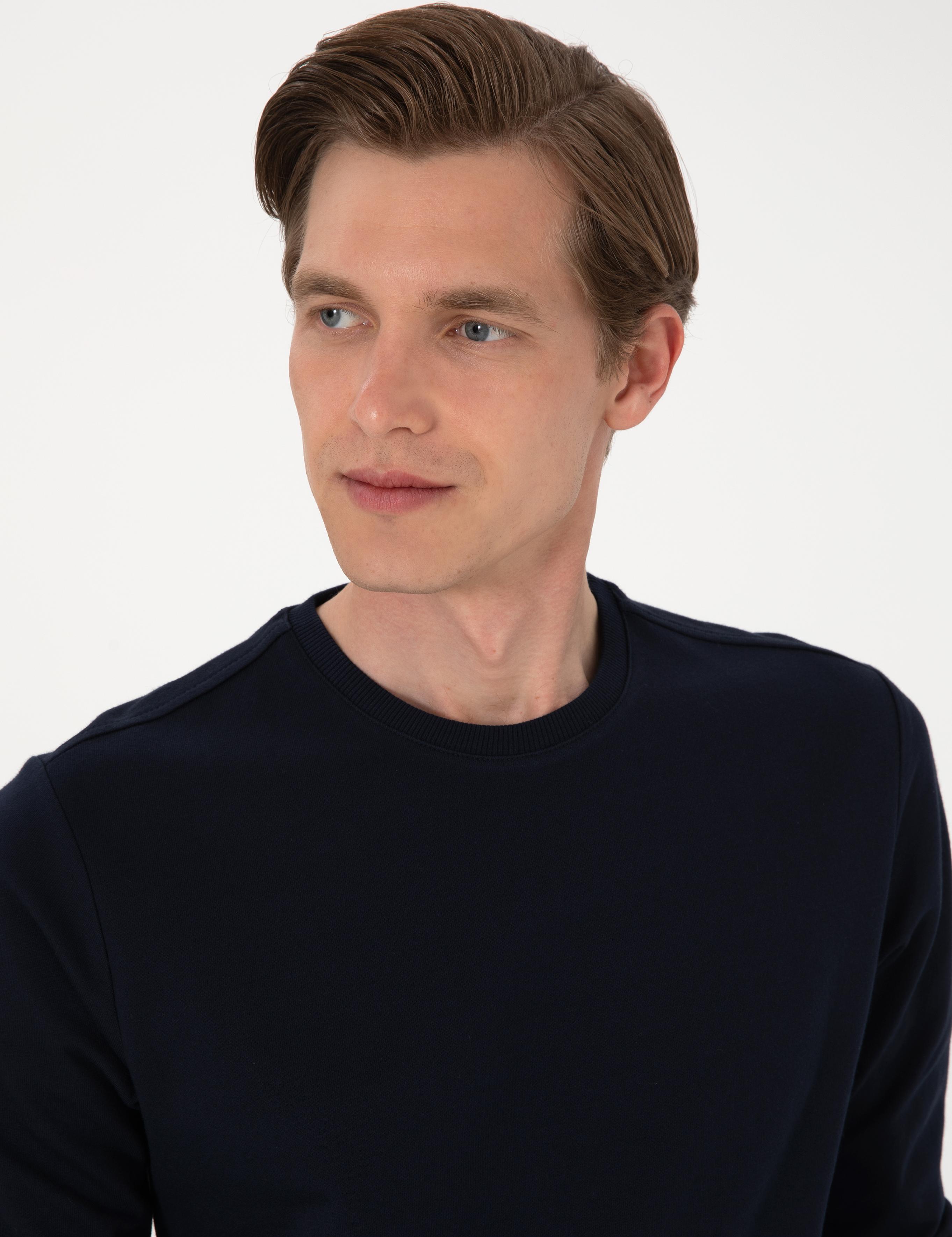 Lacivert 2 İplik Regular Fit Bisiklet Yaka Basic Sweatshirt