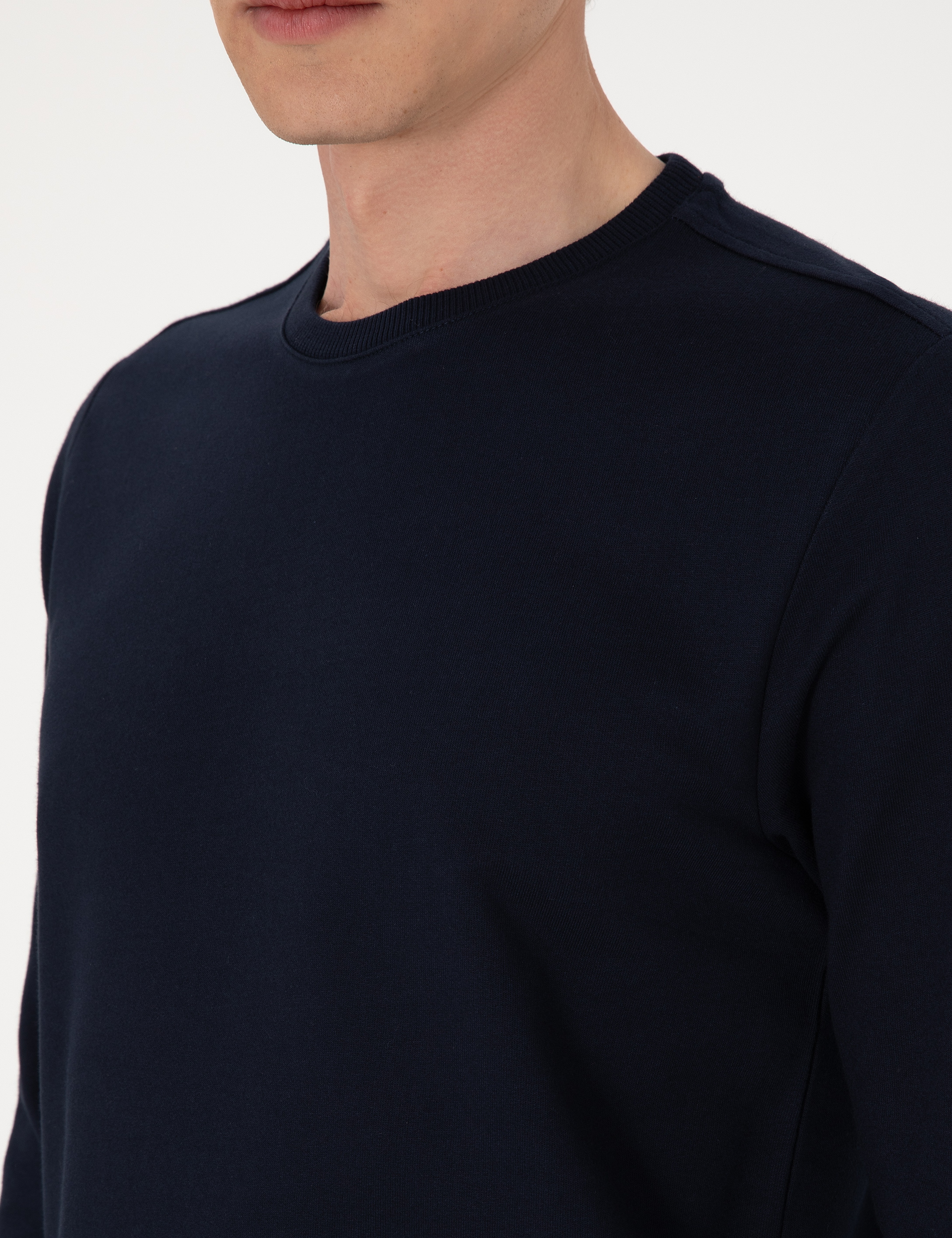 Lacivert 2 İplik Regular Fit Bisiklet Yaka Basic Sweatshirt - Image 7