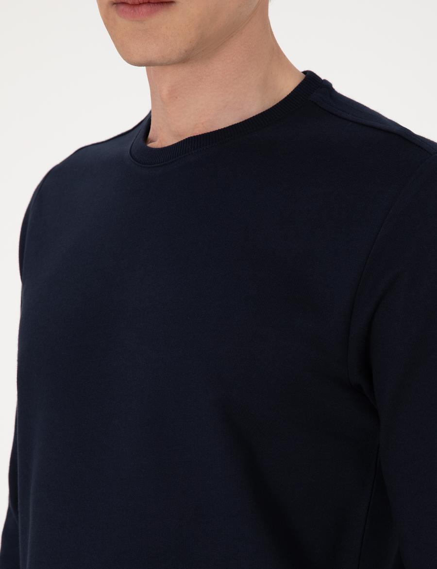 Lacivert 2 İplik Regular Fit Bisiklet Yaka Basic Sweatshirt