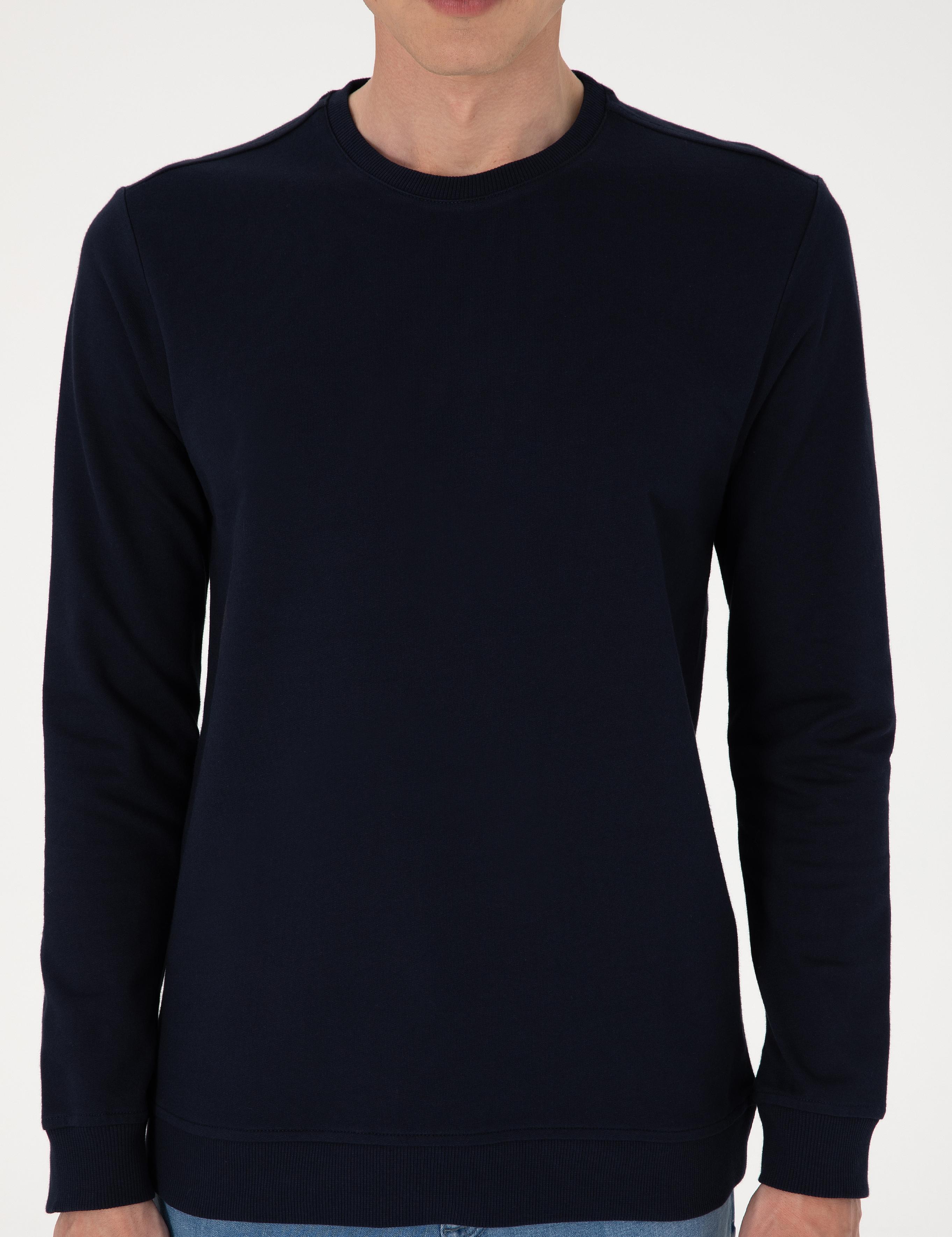 Lacivert 2 İplik Regular Fit Bisiklet Yaka Basic Sweatshirt