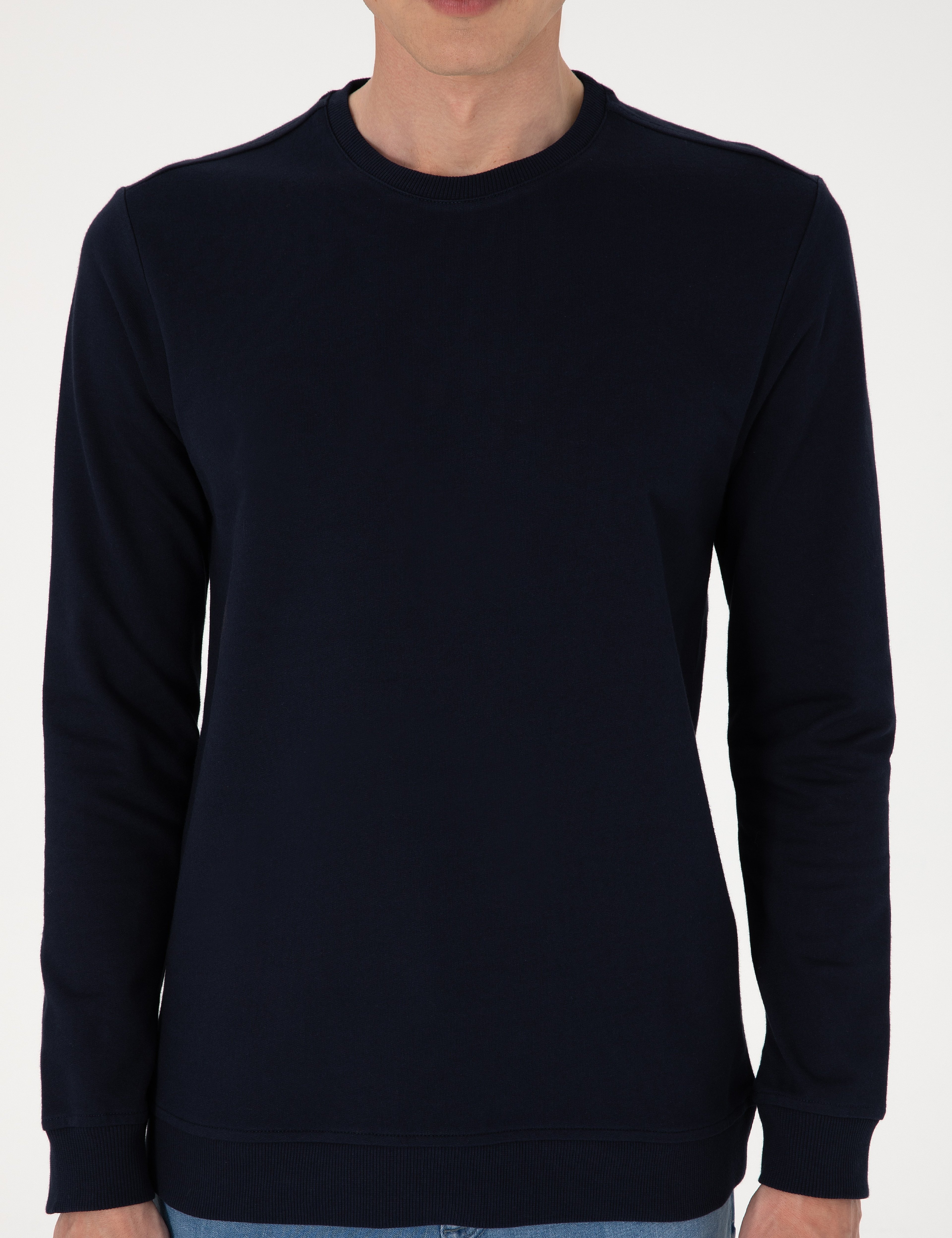 Lacivert 2 İplik Regular Fit Bisiklet Yaka Basic Sweatshirt - Image 6