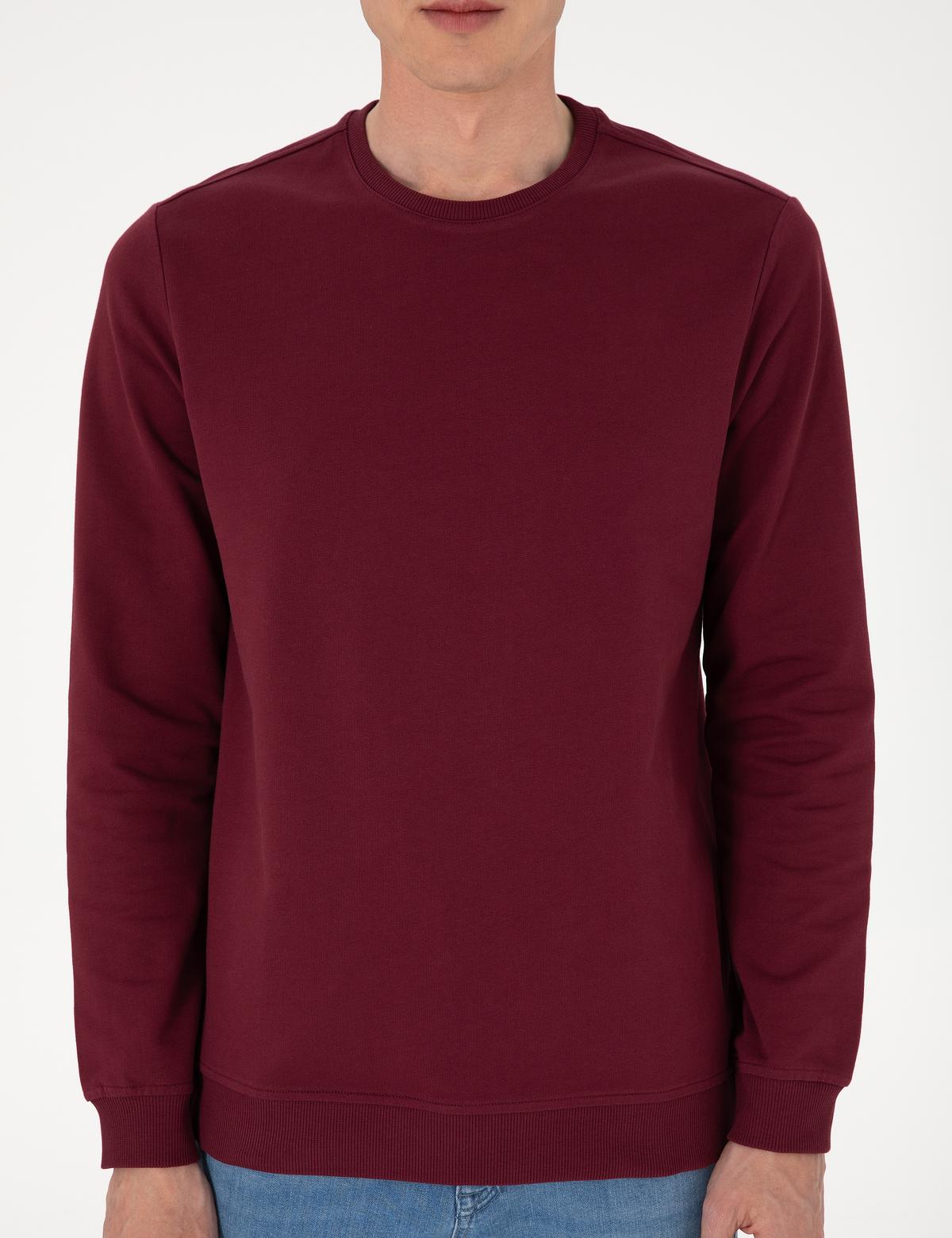 Bordo 2 İplik Regular Fit Bisiklet Yaka Basic Sweatshirt - 50314054055