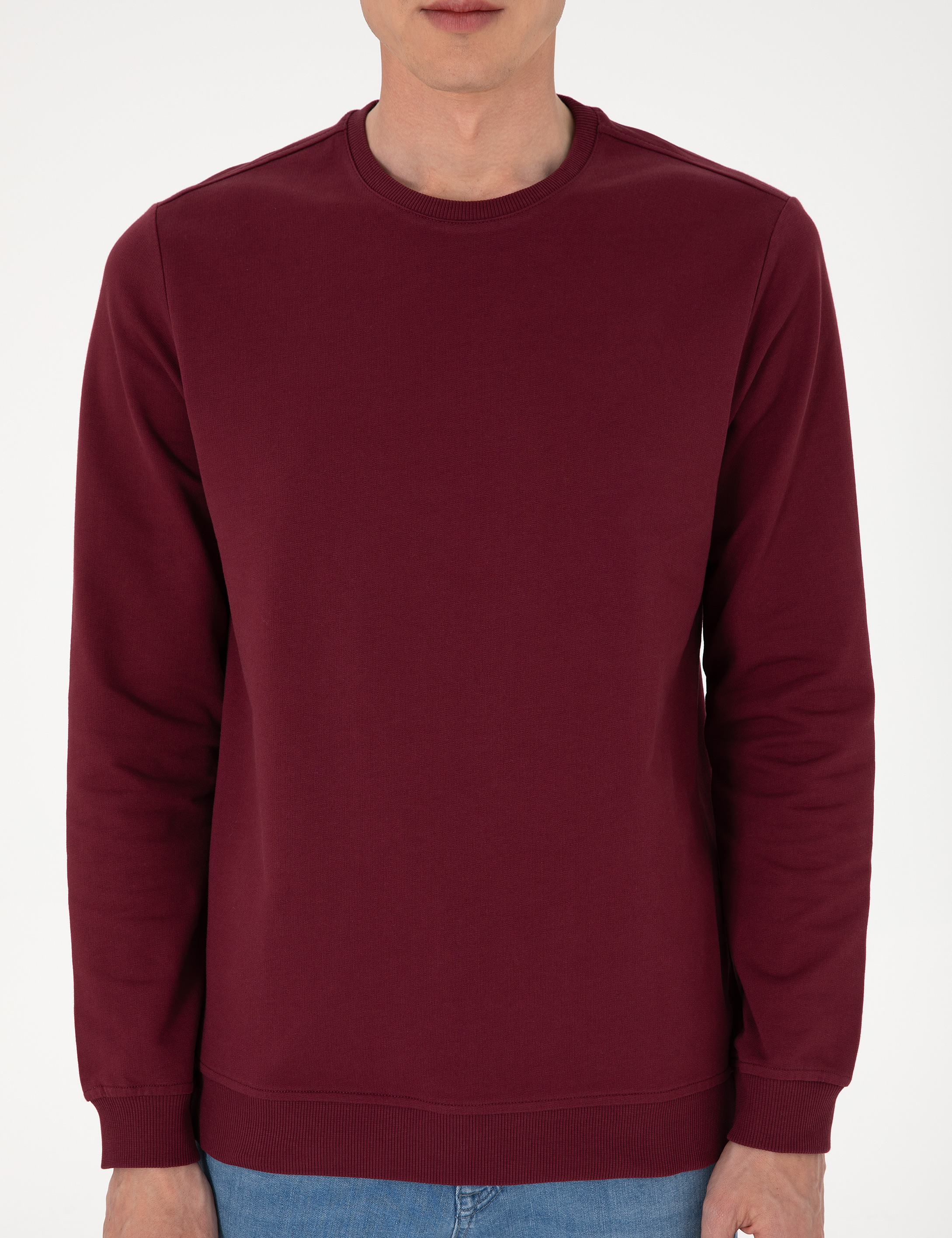Bordo 2 İplik Regular Fit Bisiklet Yaka Basic Sweatshirt - Image 6
