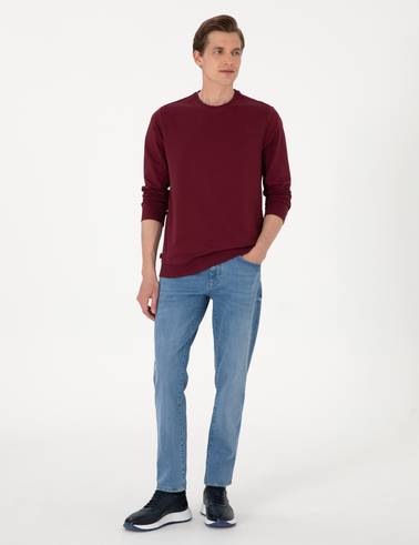 Bordo 2 İplik Regular Fit Bisiklet Yaka Basic Sweatshirt