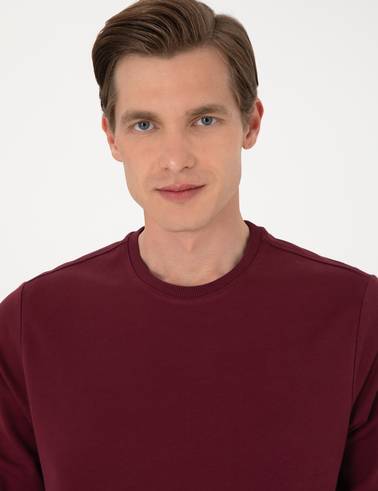 Bordo 2 İplik Regular Fit Bisiklet Yaka Basic Sweatshirt