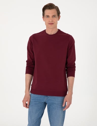 Bordo 2 İplik Regular Fit Bisiklet Yaka Basic Sweatshirt