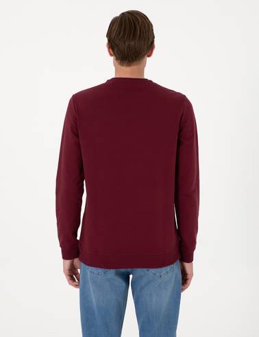 Bordo 2 İplik Regular Fit Bisiklet Yaka Basic Sweatshirt