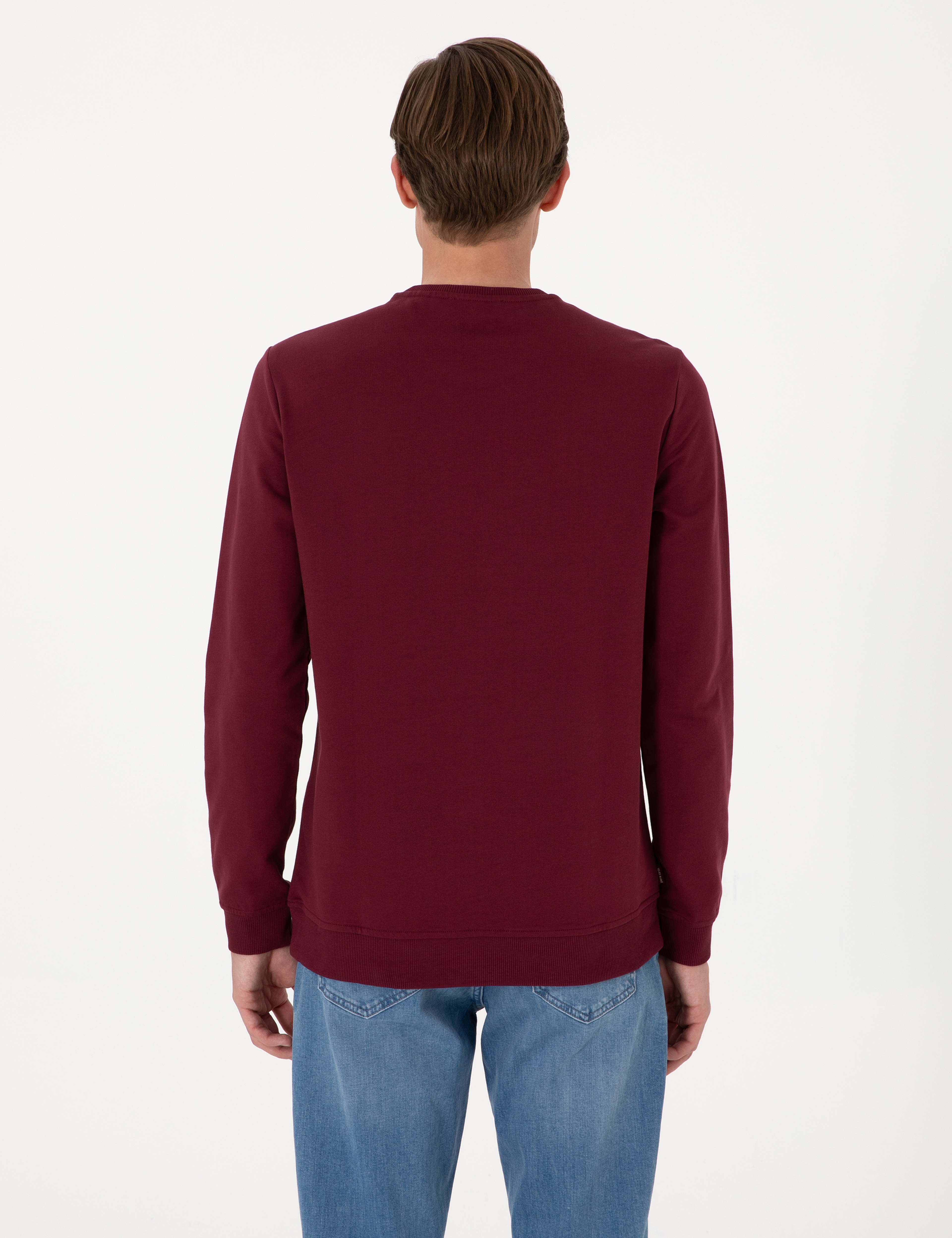 Bordo 2 İplik Regular Fit Bisiklet Yaka Basic Sweatshirt - Image 5