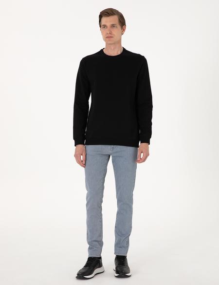 Siyah 2 İplik Regular Fit Bisiklet Yaka Basic Sweatshirt - 50314054015