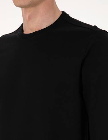 Siyah 2 İplik Regular Fit Bisiklet Yaka Basic Sweatshirt