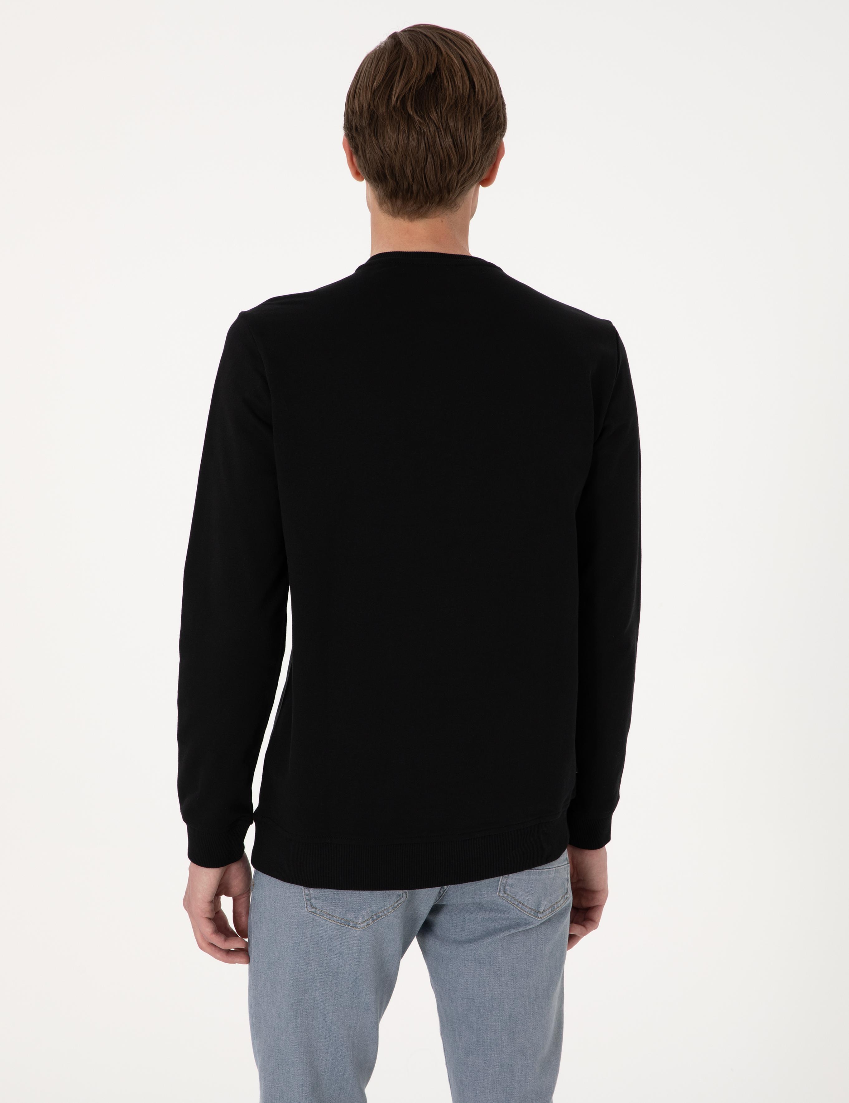 Siyah 2 İplik Regular Fit Bisiklet Yaka Basic Sweatshirt