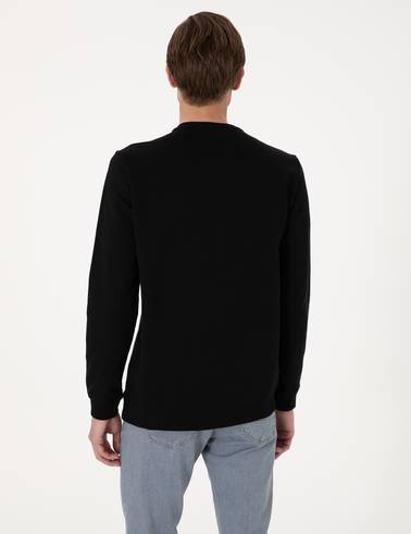 Siyah 2 İplik Regular Fit Bisiklet Yaka Basic Sweatshirt