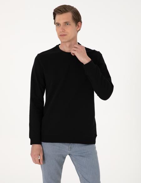 Siyah 2 İplik Regular Fit Bisiklet Yaka Basic Sweatshirt - 50314054015