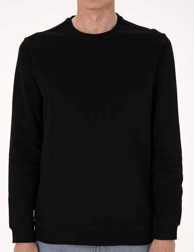 Siyah 2 İplik Regular Fit Bisiklet Yaka Basic Sweatshirt