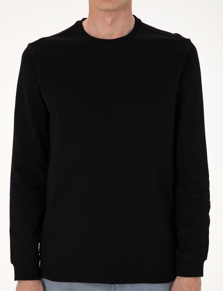 Siyah 2 İplik Regular Fit Bisiklet Yaka Basic Sweatshirt - 50314054015