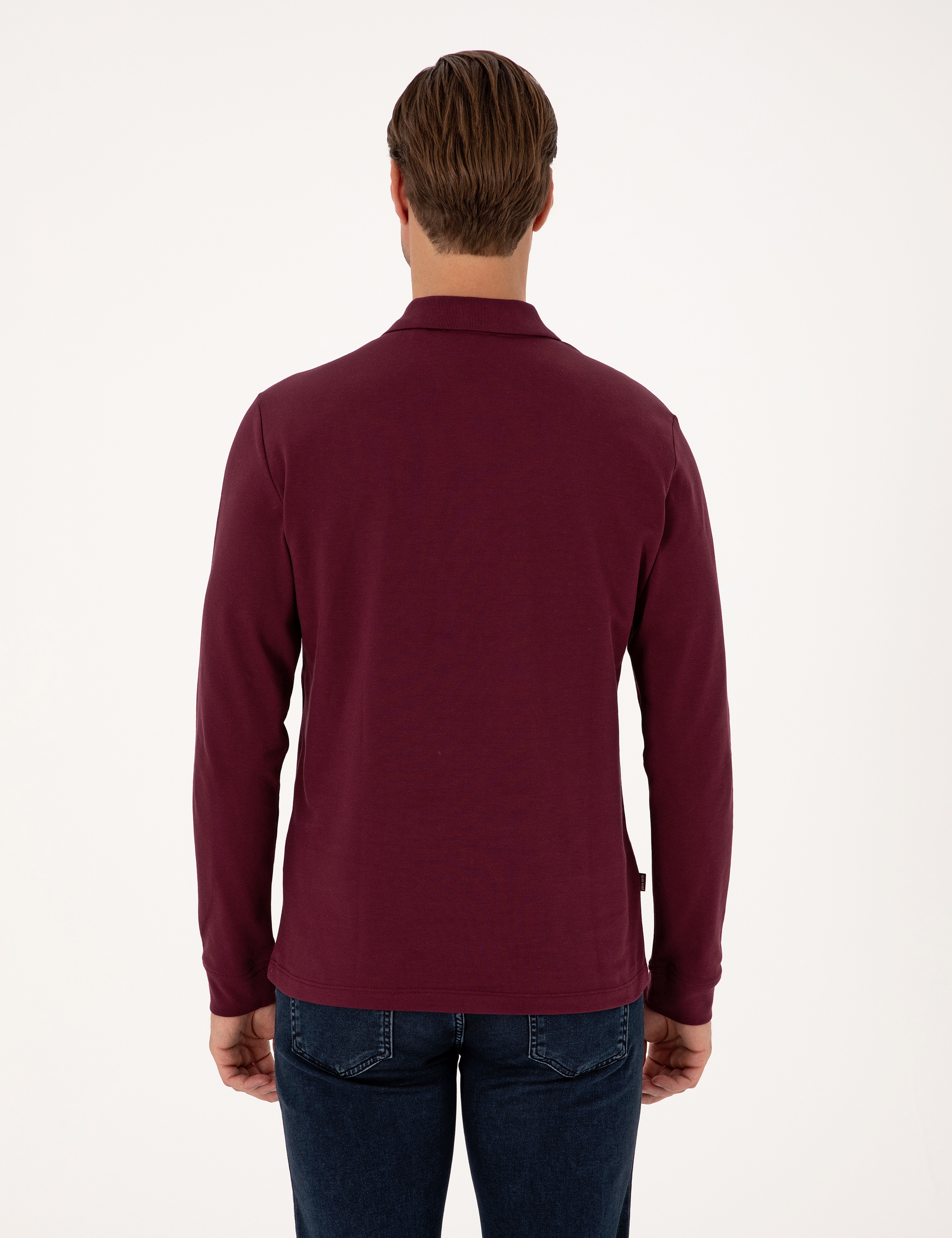 Bordo Slim Fit Kıvrılmaz Fermuarlı Polo Yaka Basic Pike Sweatshirt - Image 5