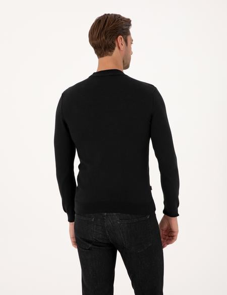 Siyah Slim Fit Çeyrek Yaka Basic Triko Kazak - 50314188016