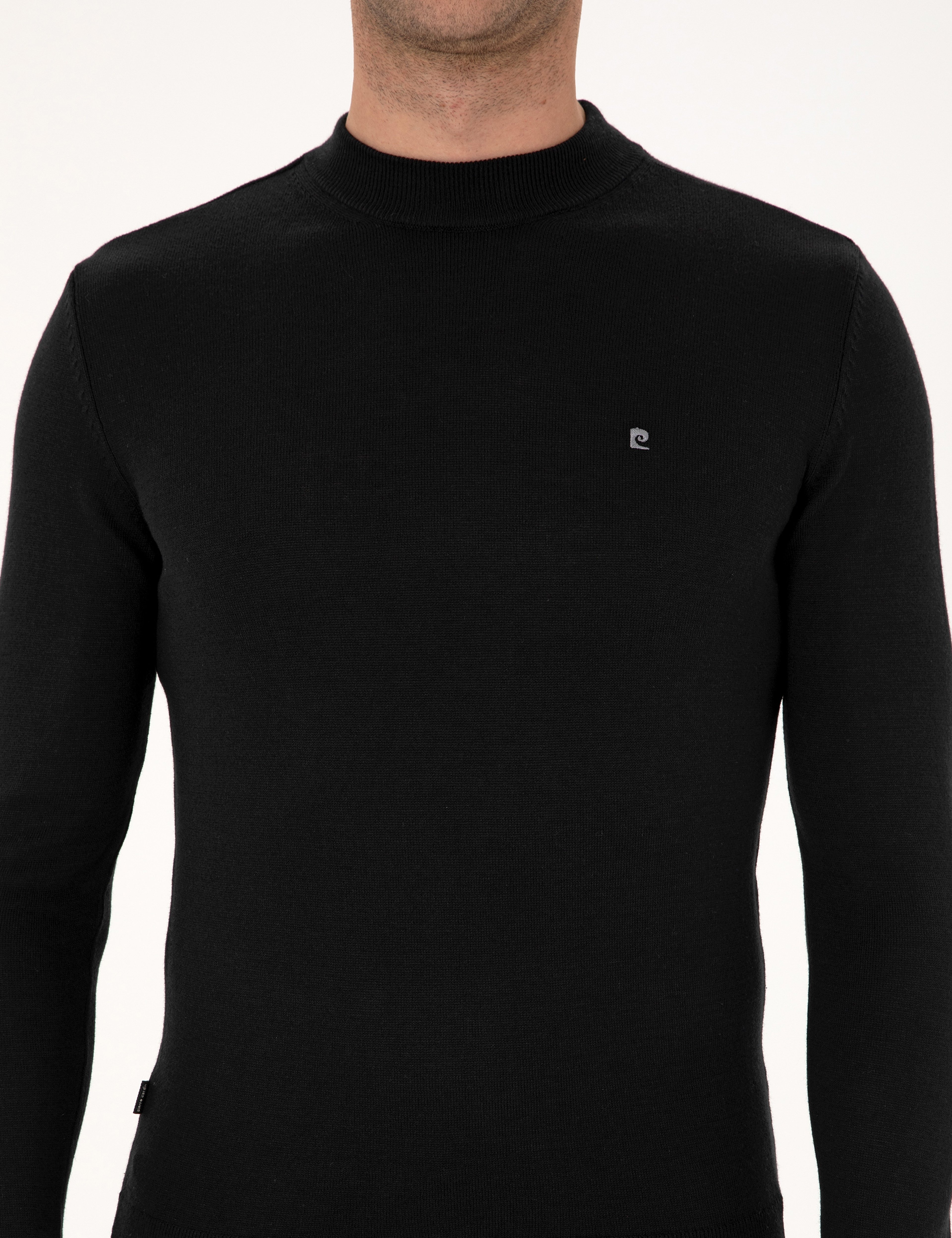 Siyah Slim Fit Çeyrek Yaka Basic Triko Kazak - Image 6