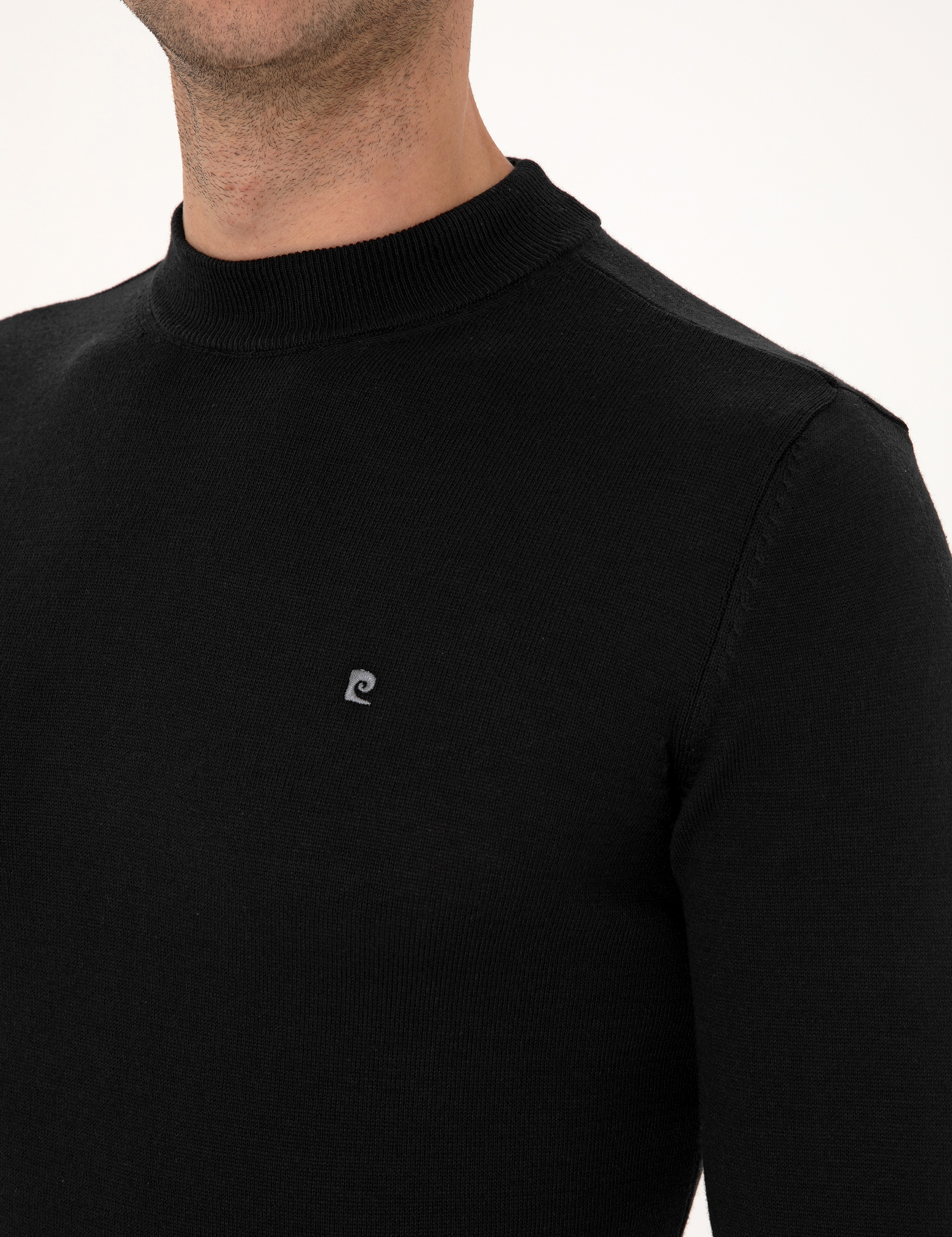 Siyah Slim Fit Çeyrek Yaka Basic Triko Kazak - Image 7