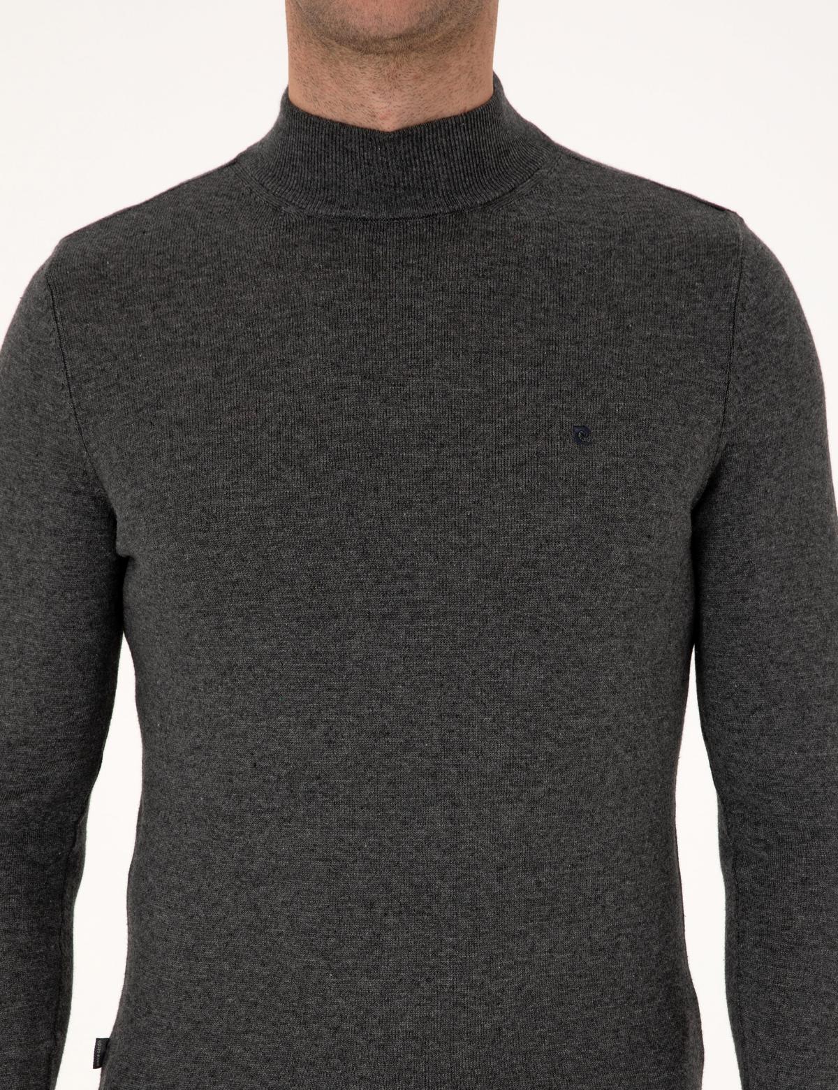 Antrasit Melanj  Slim Fit Yarım Balıkçı Yaka Basic Triko Kazak - 50314176119