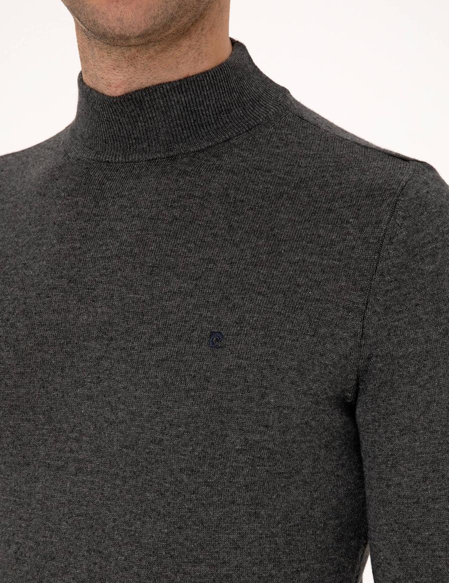 Antrasit Melanj  Slim Fit Yarım Balıkçı Yaka Basic Triko Kazak