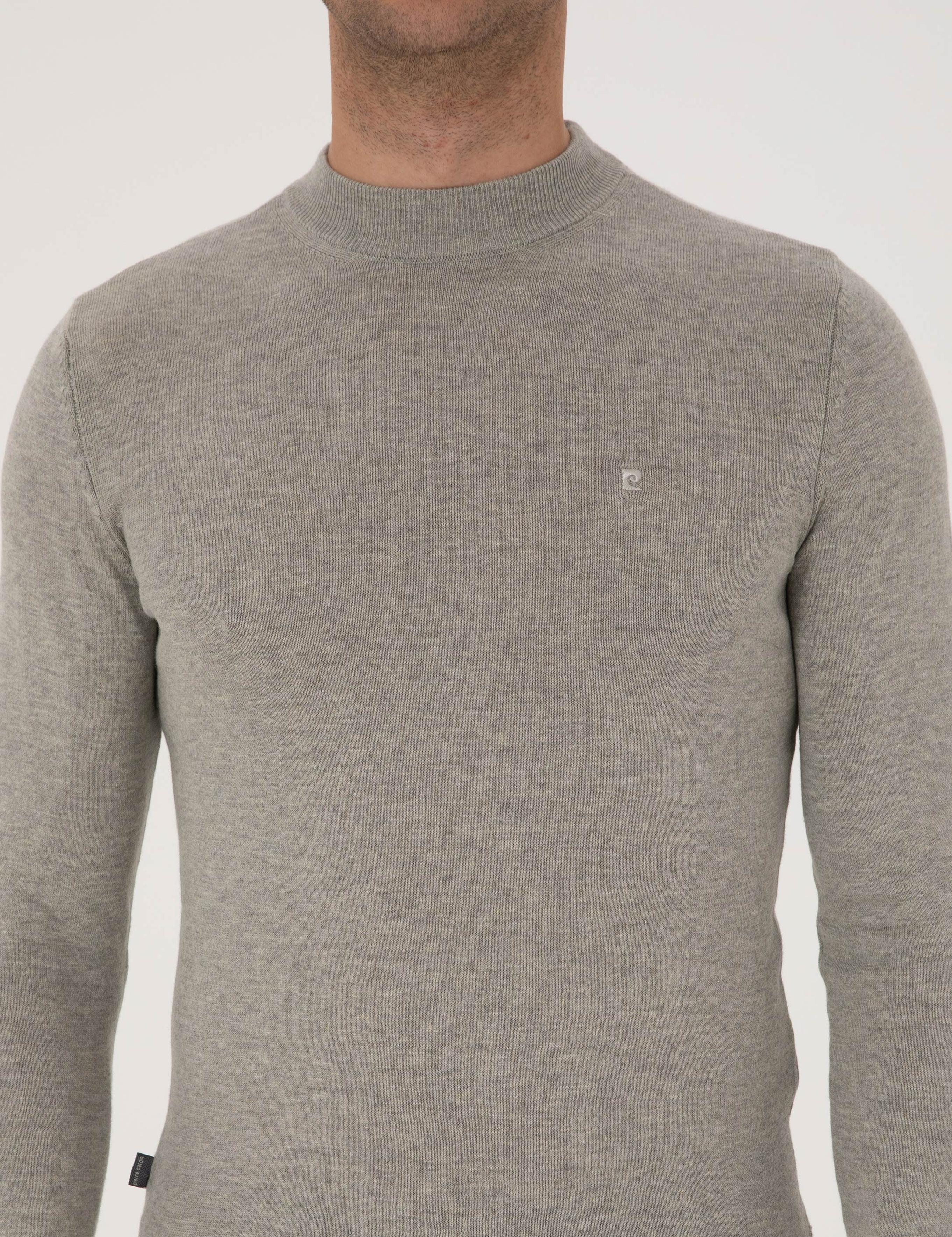 Açık Gri Melanj  Slim Fit Çeyrek Yaka Basic Triko Kazak