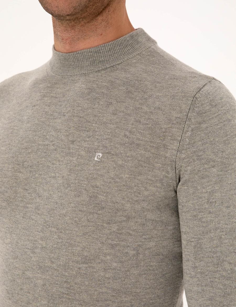 Açık Gri Melanj  Slim Fit Çeyrek Yaka Basic Triko Kazak