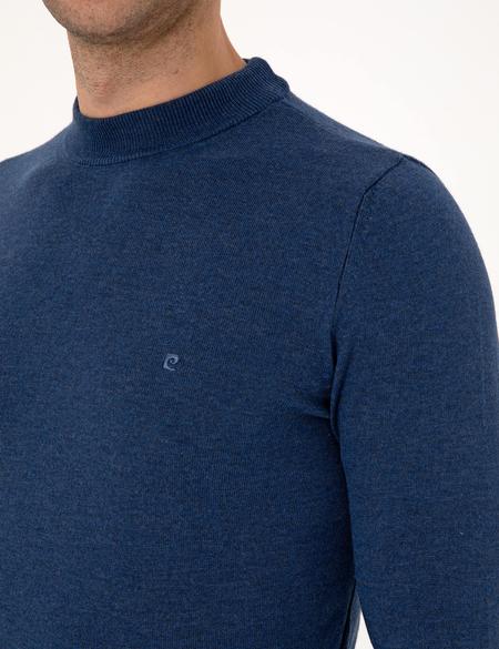 İndigo Melanj Slim Fit Çeyrek Yaka Basic Triko Kazak - 50314188077