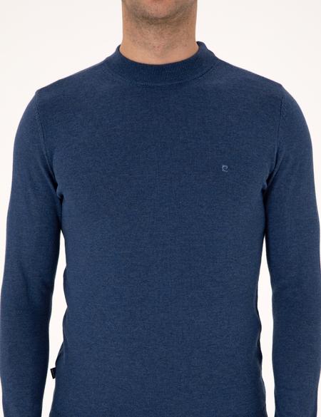 İndigo Melanj Slim Fit Çeyrek Yaka Basic Triko Kazak - 50314188077