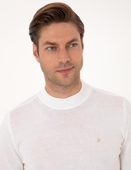 Ekru Slim Fit Çeyrek Yaka Basic Triko Kazak - 50314188027