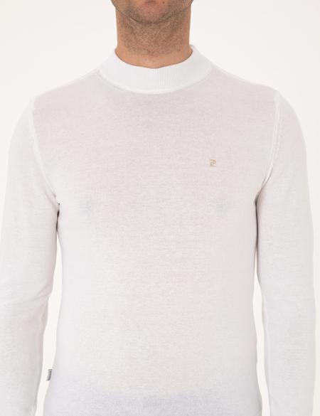 Ekru Slim Fit Çeyrek Yaka Basic Triko Kazak - 50314188027