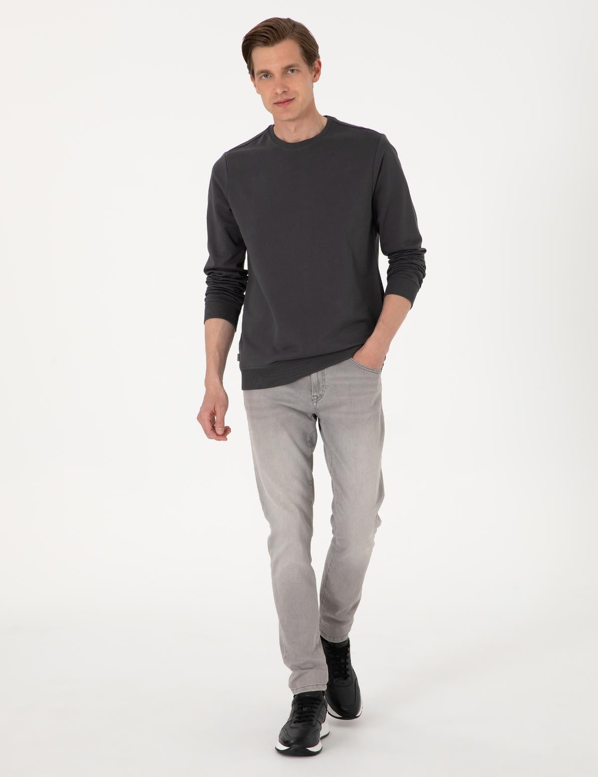 Antrasit 2 İplik Regular Fit Bisiklet Yaka Basic Sweatshirt - 50314054135