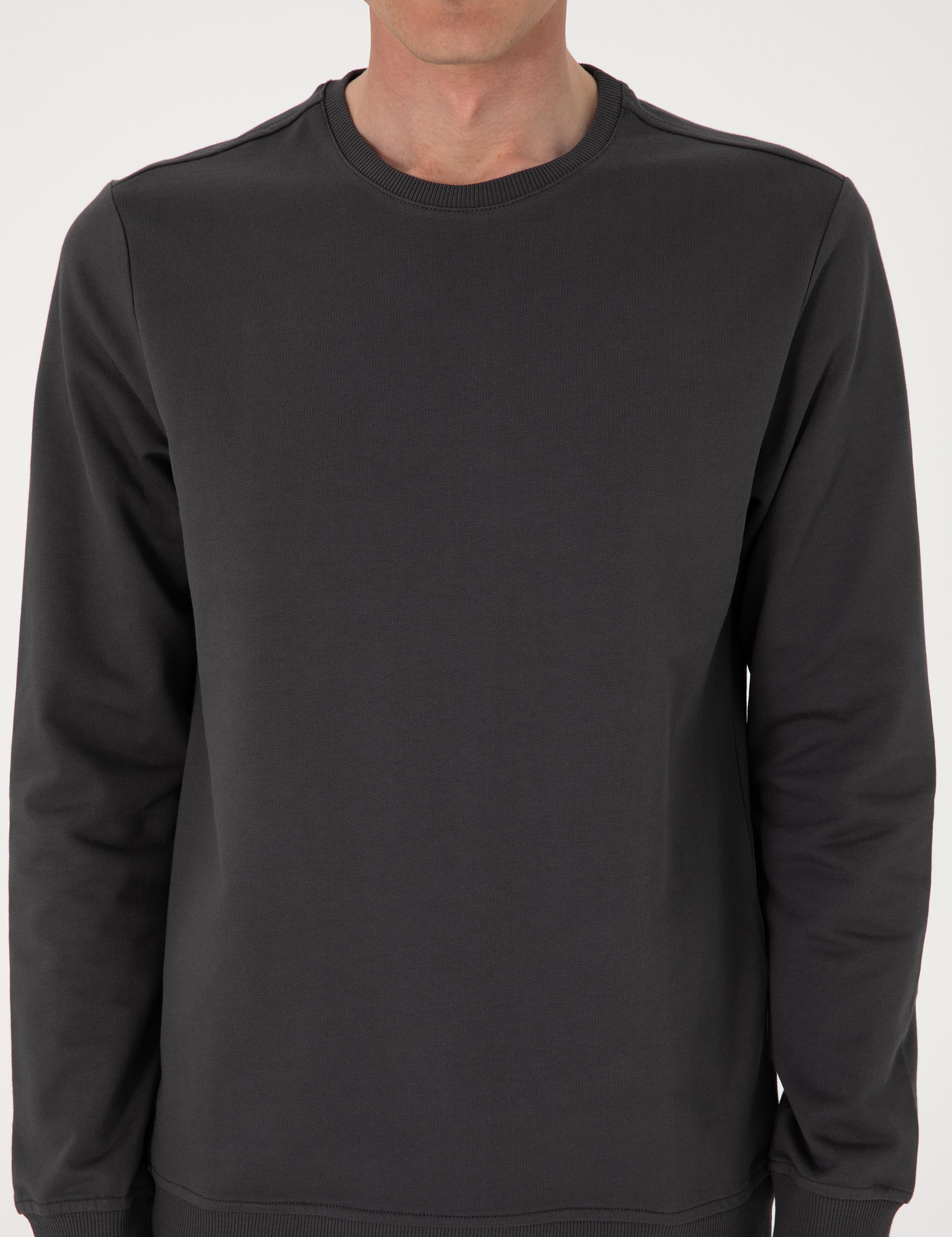 Antrasit 2 İplik Regular Fit Bisiklet Yaka Basic Sweatshirt