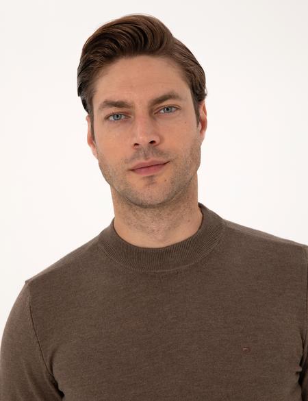 Vizon Melanj Slim Fit Çeyrek Yaka Basic Triko Kazak - 50314188106