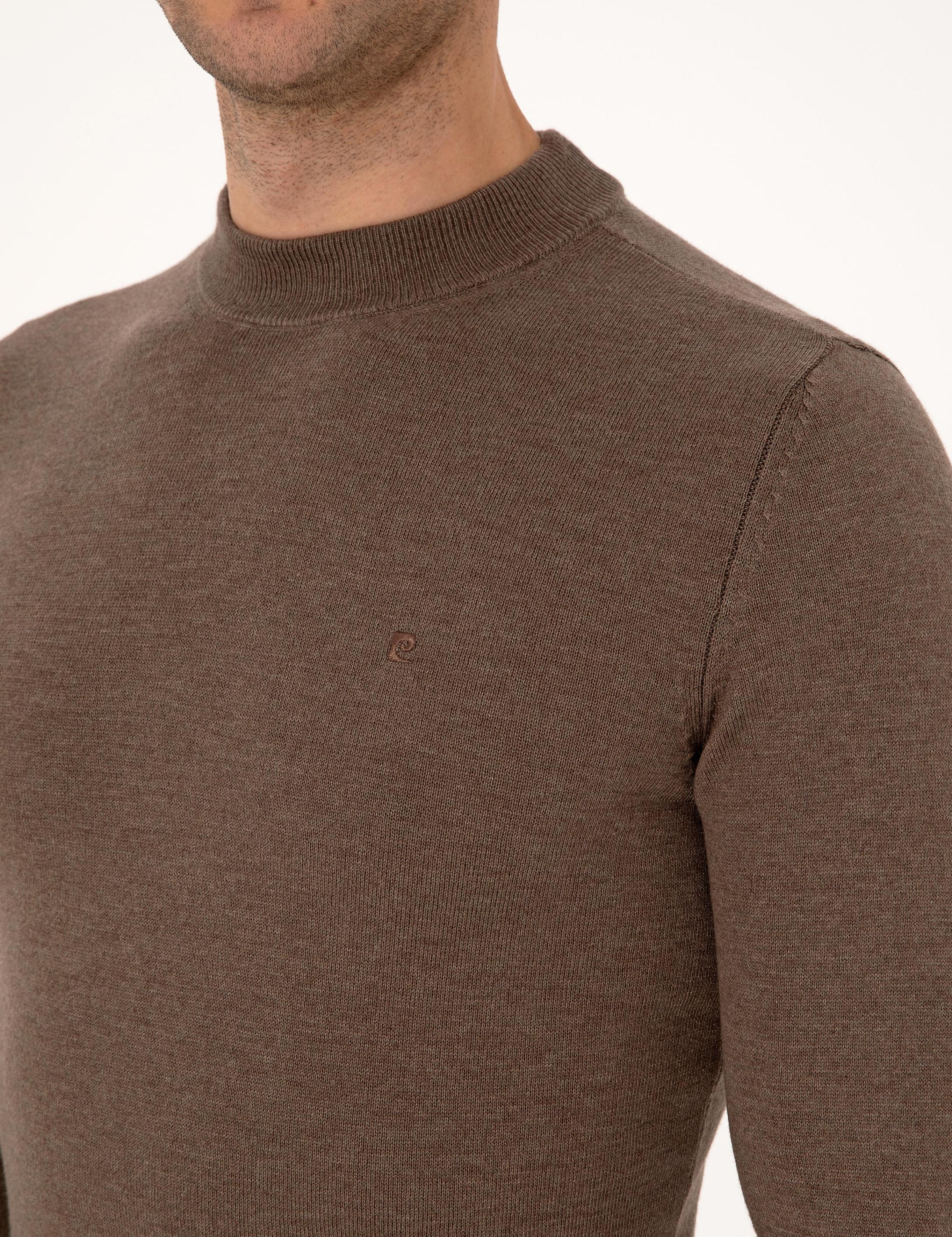 Vizon Melanj Slim Fit Çeyrek Yaka Basic Triko Kazak