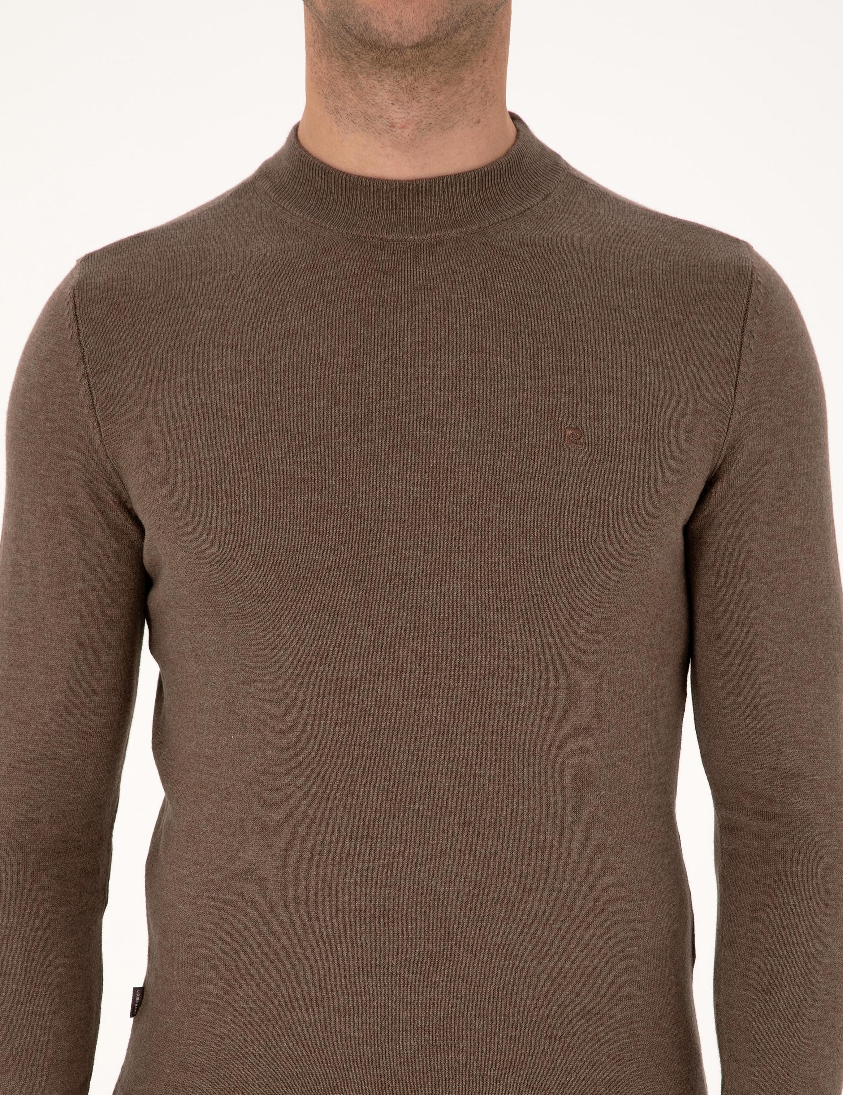 Vizon Melanj Slim Fit Çeyrek Yaka Basic Triko Kazak