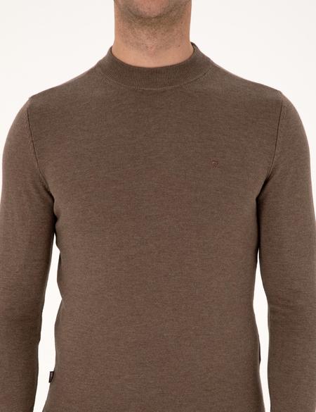 Vizon Melanj Slim Fit Çeyrek Yaka Basic Triko Kazak - 50314188106