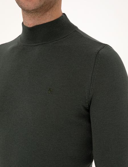 Koyu Haki Slim Fit Yarım Balıkçı Yaka Basic Triko Kazak - 50314176097