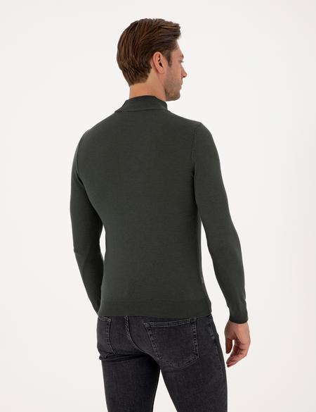 Koyu Haki Slim Fit Yarım Balıkçı Yaka Basic Triko Kazak - 50314176097