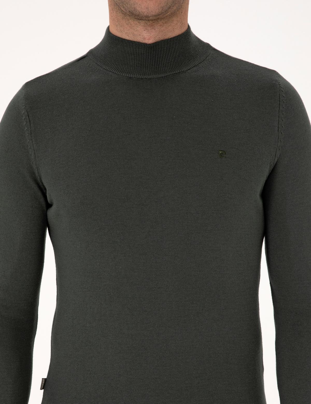 Koyu Haki Slim Fit Yarım Balıkçı Yaka Basic Triko Kazak - 50314176097