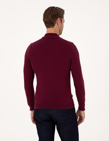 Bordo Slim Fit Yarım Balıkçı Yaka Basic Triko Kazak - 50314176137