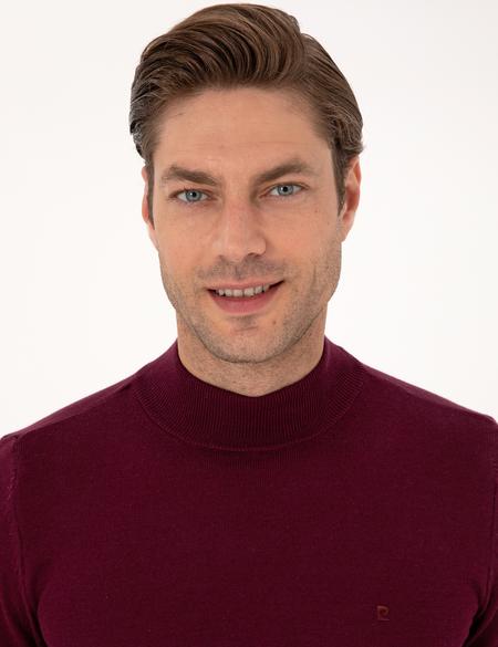 Bordo Slim Fit Yarım Balıkçı Yaka Basic Triko Kazak - 50314176137