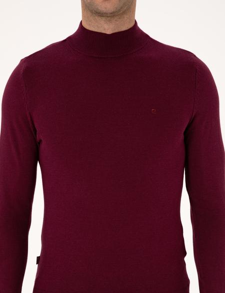 Bordo Slim Fit Yarım Balıkçı Yaka Basic Triko Kazak - 50314176137