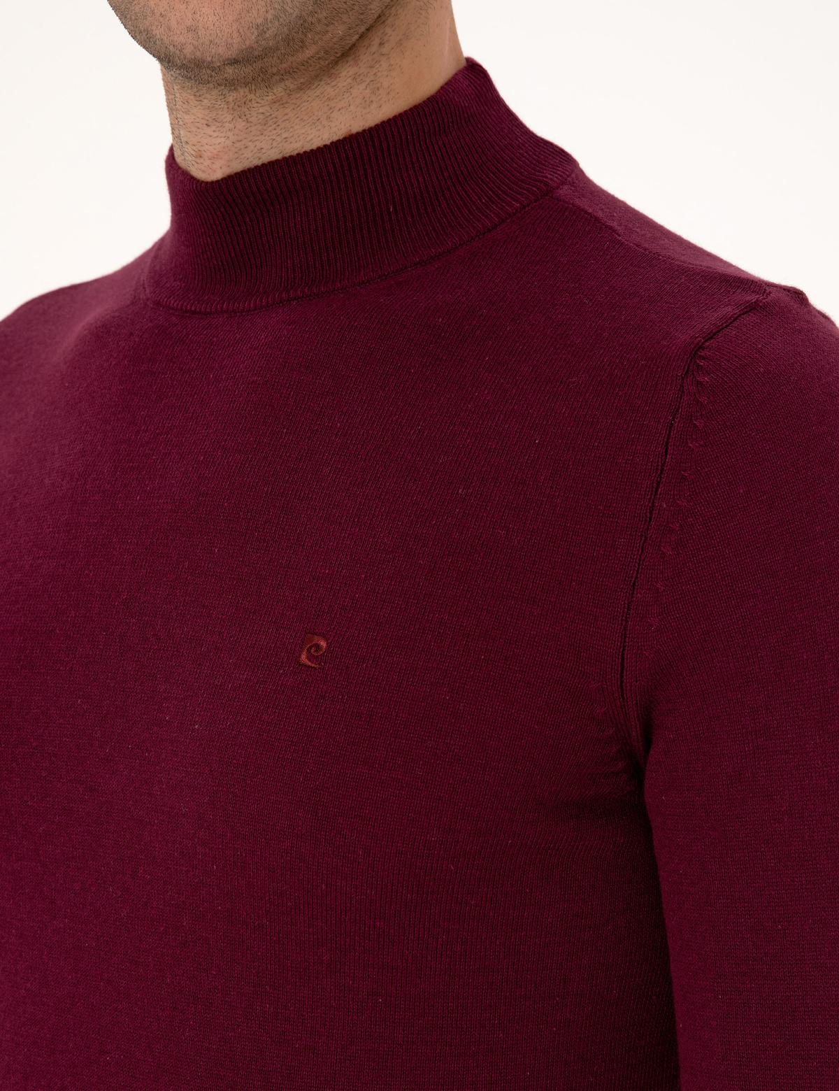 Bordo Slim Fit Yarım Balıkçı Yaka Basic Triko Kazak - 50314176137