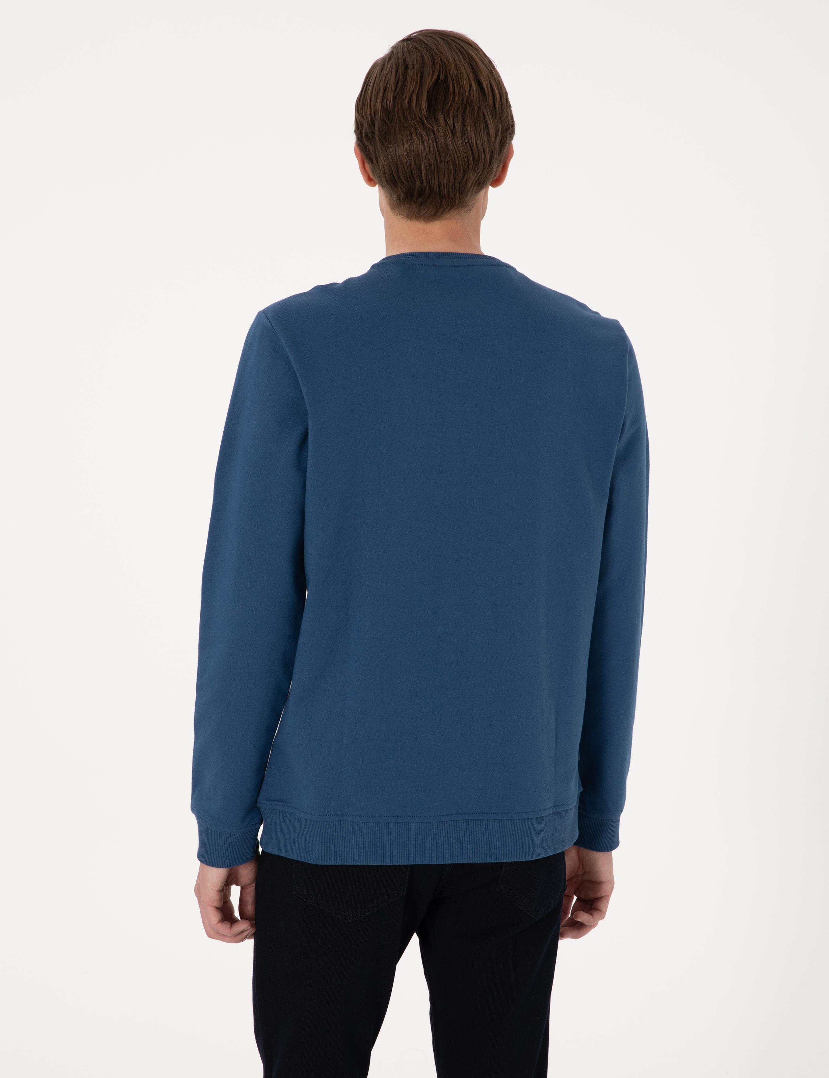 Açık Lacivert 2 İplik Regular Fit Bisiklet Yaka Basic Sweatshirt