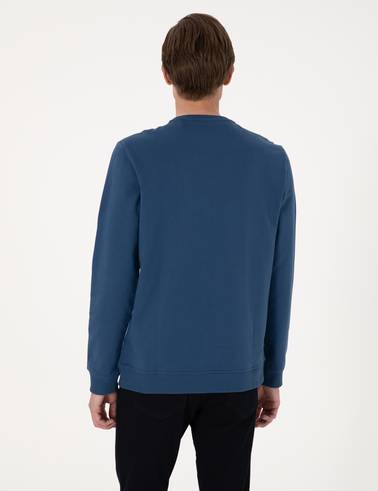 Açık Lacivert 2 İplik Regular Fit Bisiklet Yaka Basic Sweatshirt