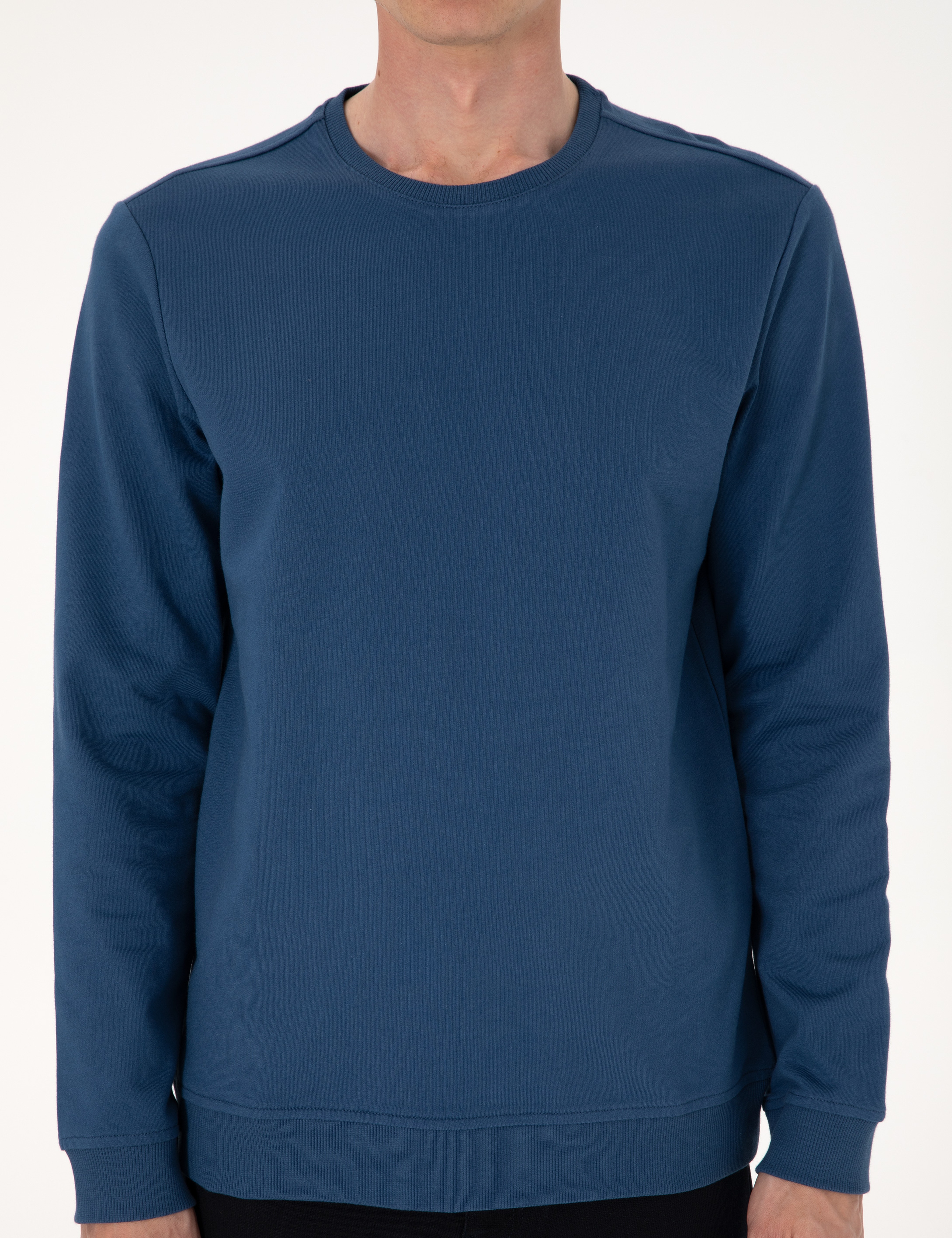 Açık Lacivert 2 İplik Regular Fit Bisiklet Yaka Basic Sweatshirt - Image 6
